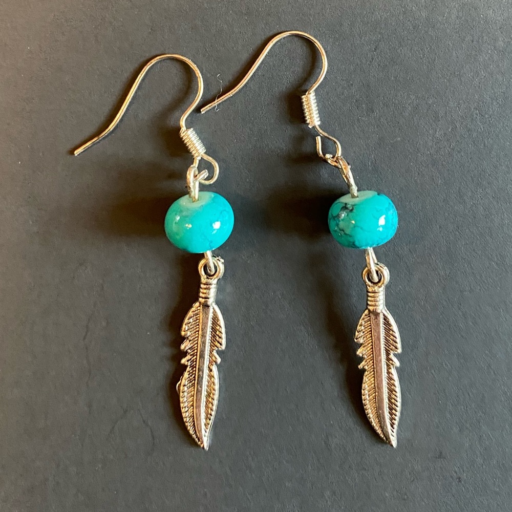 3 for 15. Handmade Turquoise Coloured Earrings with Feathers